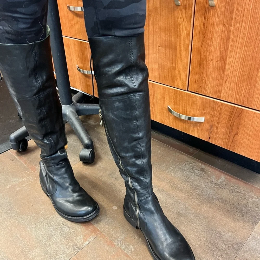 RARE Fiorentini + Baker Elena Tall OTK Fold Down Riding Boots 37.5 Black Leather